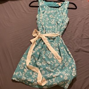 Teal floral round neck  dress